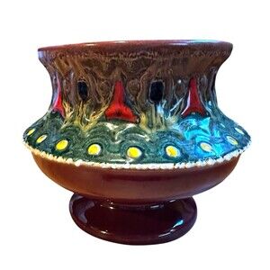 Italy vintage 5" Vase pottery ornate unique unmarked abstract red purple
